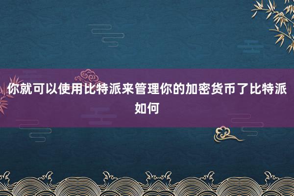 你就可以使用比特派来管理你的加密货币了比特派如何