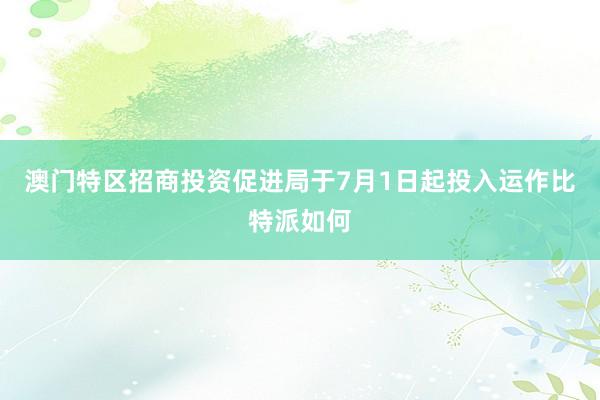 澳门特区招商投资促进局于7月1日起投入运作比特派如何