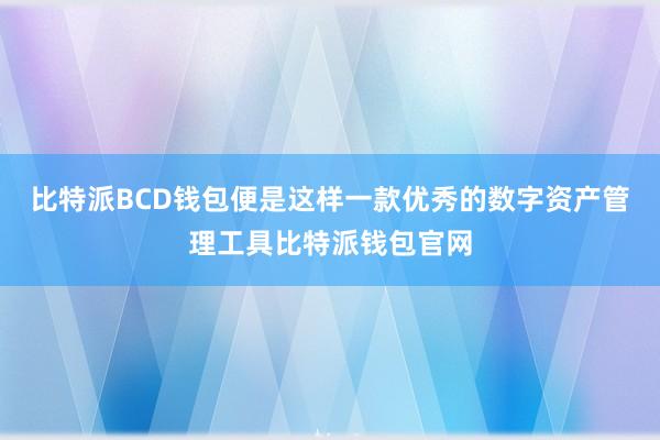 比特派BCD钱包便是这样一款优秀的数字资产管理工具比特派钱包官网